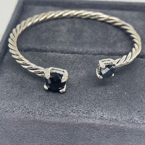 David Yurman Sterling Silver Black Onyx Hematite Chatelaine Bypass 4mm Bracelet - Picture 10 of 11